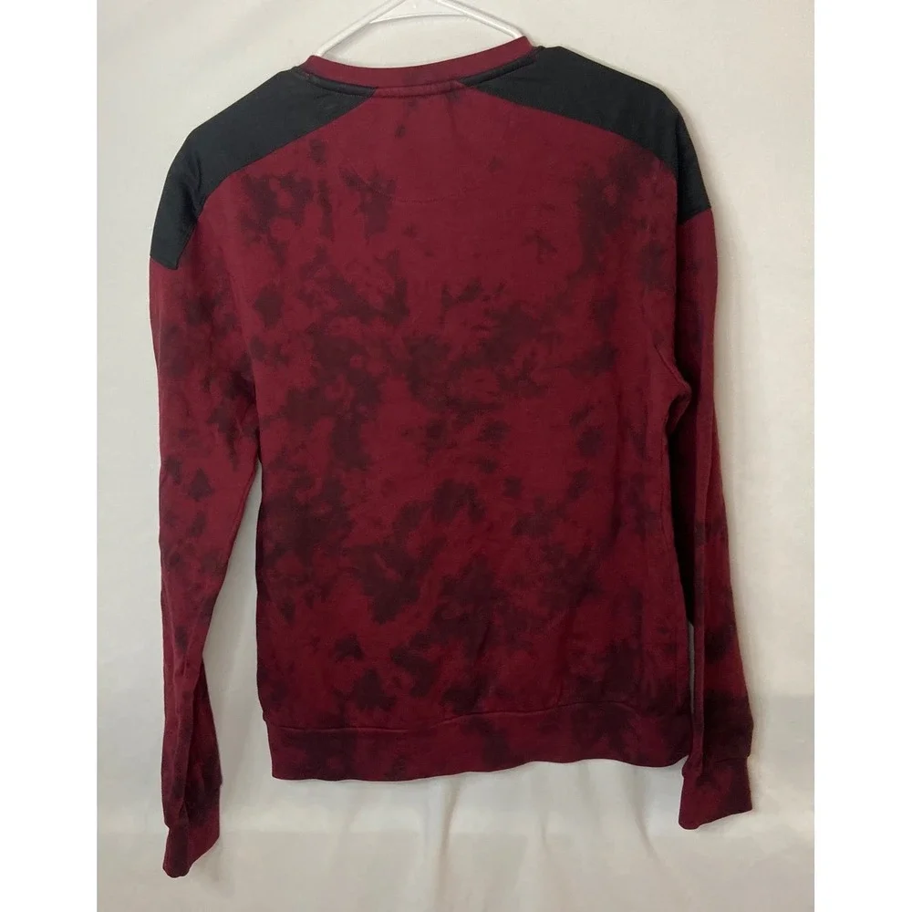 DKNY Tie Dye Crewneck Sweatshirt Black Red Pocket Casual Pullover Top XS‎ TP - Picture 3 of 13